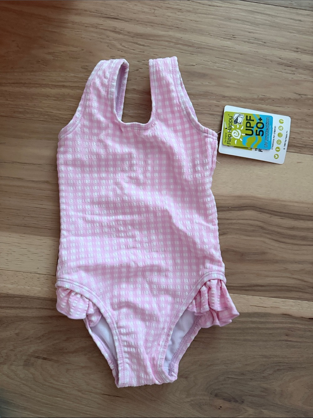 NWT Flap Happy UPF 50 Delaney Hip Ruffle Pink Gingham bathing suit 18M